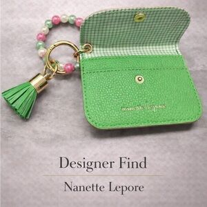 Nanette Lepore Green Card Holder Keychain Tassel
